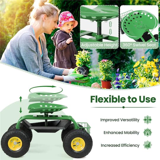 Costway Rolling Tray Gardening Planting with Work Seat Garden Cart